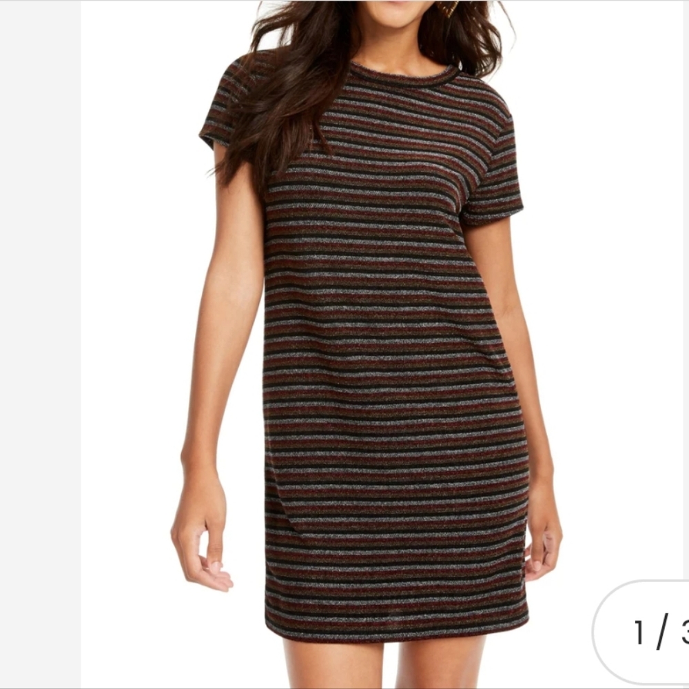 Rosie Harlow Women's Black Metallic Striped T-Shirt Dress Size Large
